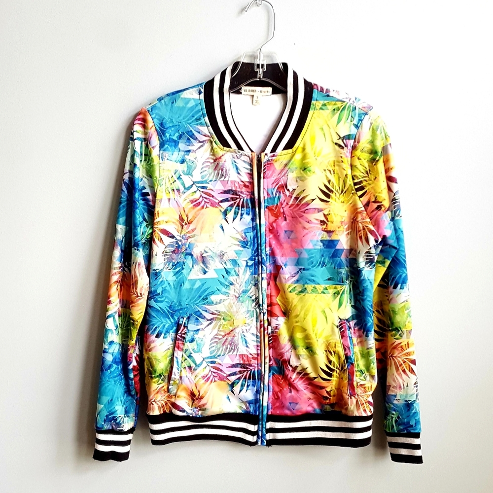 tropical/boho print zip jacket